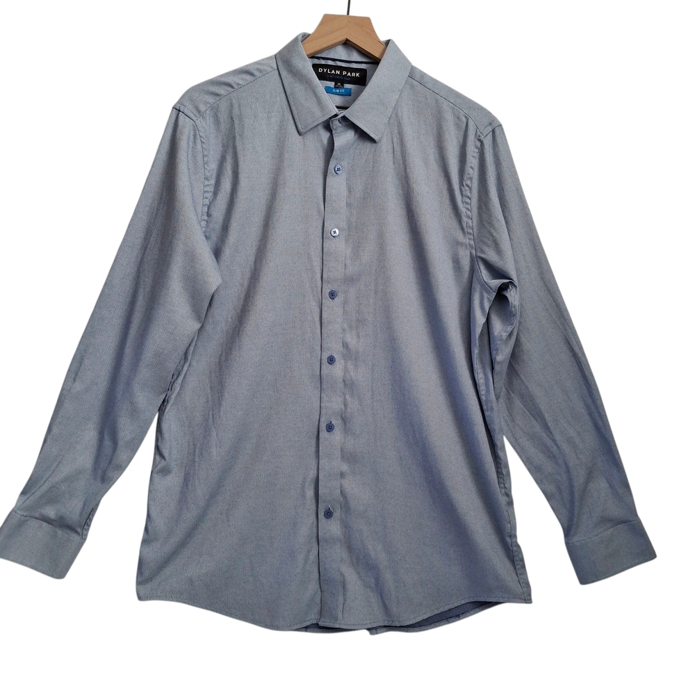 Dylan Park Men's Blue Button-Up Mens Long Sleeve Shirt - Size XL